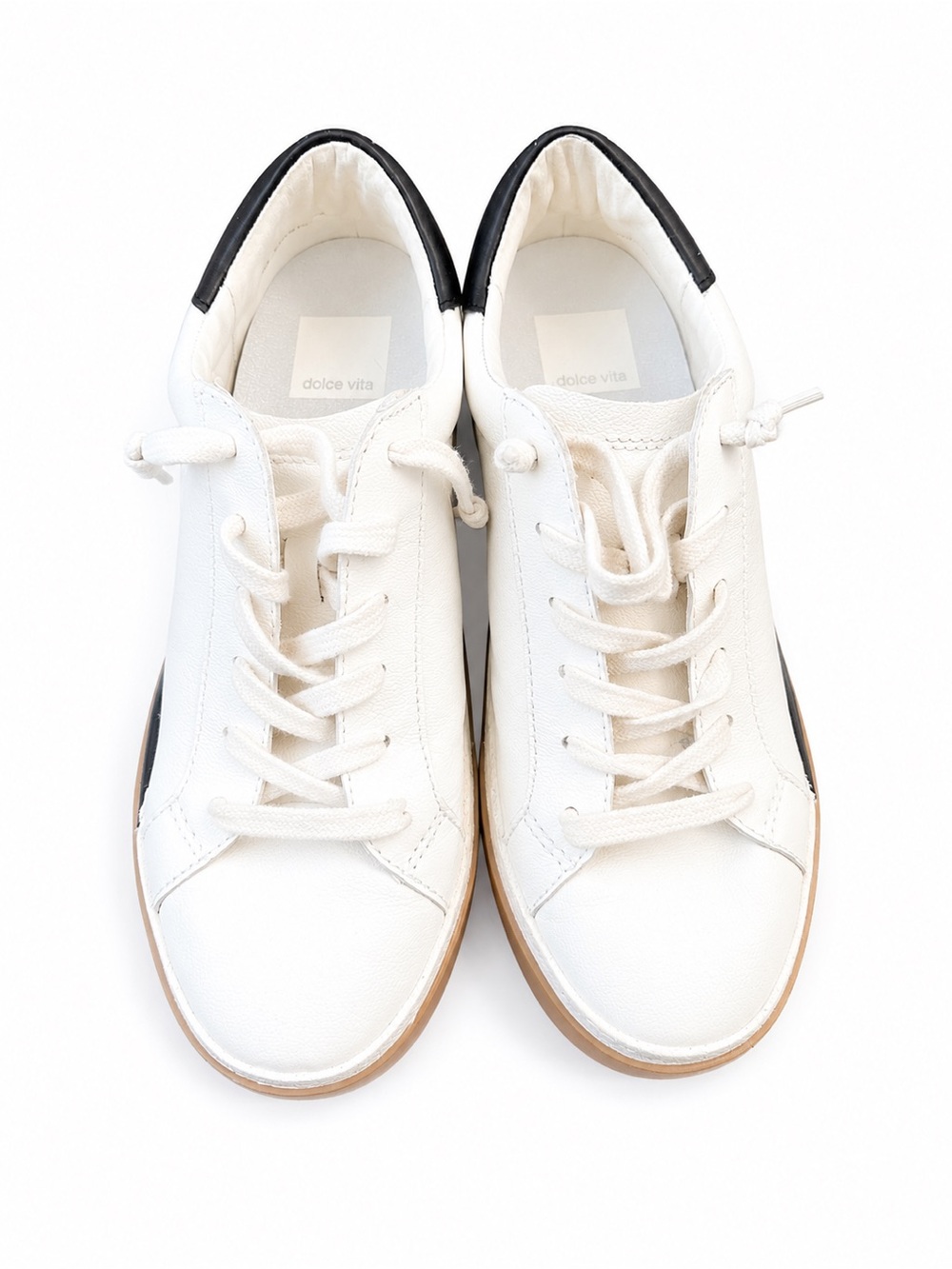Dolce Vita White Leather Sneakers with Black Heel Tab